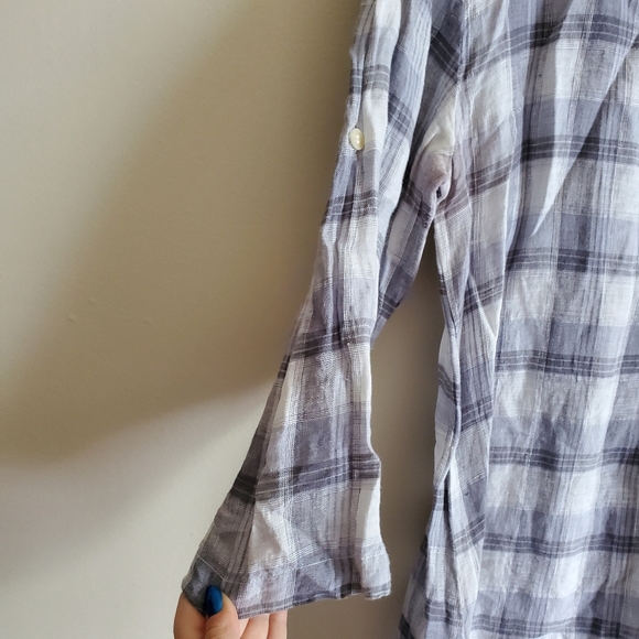 CP Shades 100% Linen Gray And White Plaid Tunic Top Relaxed Fit Size Medium - Picture 5 of 6